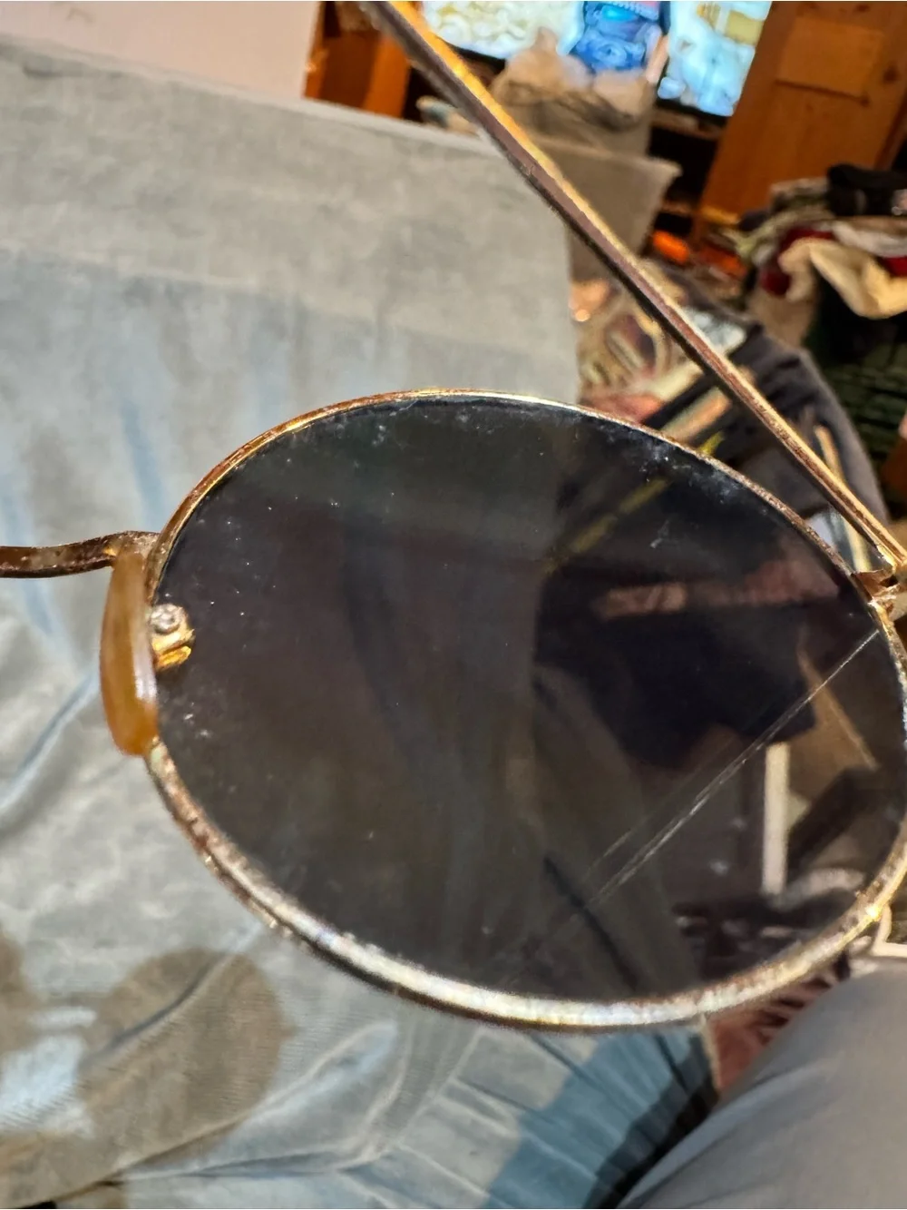 Gold Frame Round Sunglasses with Black Lenses - unisex
